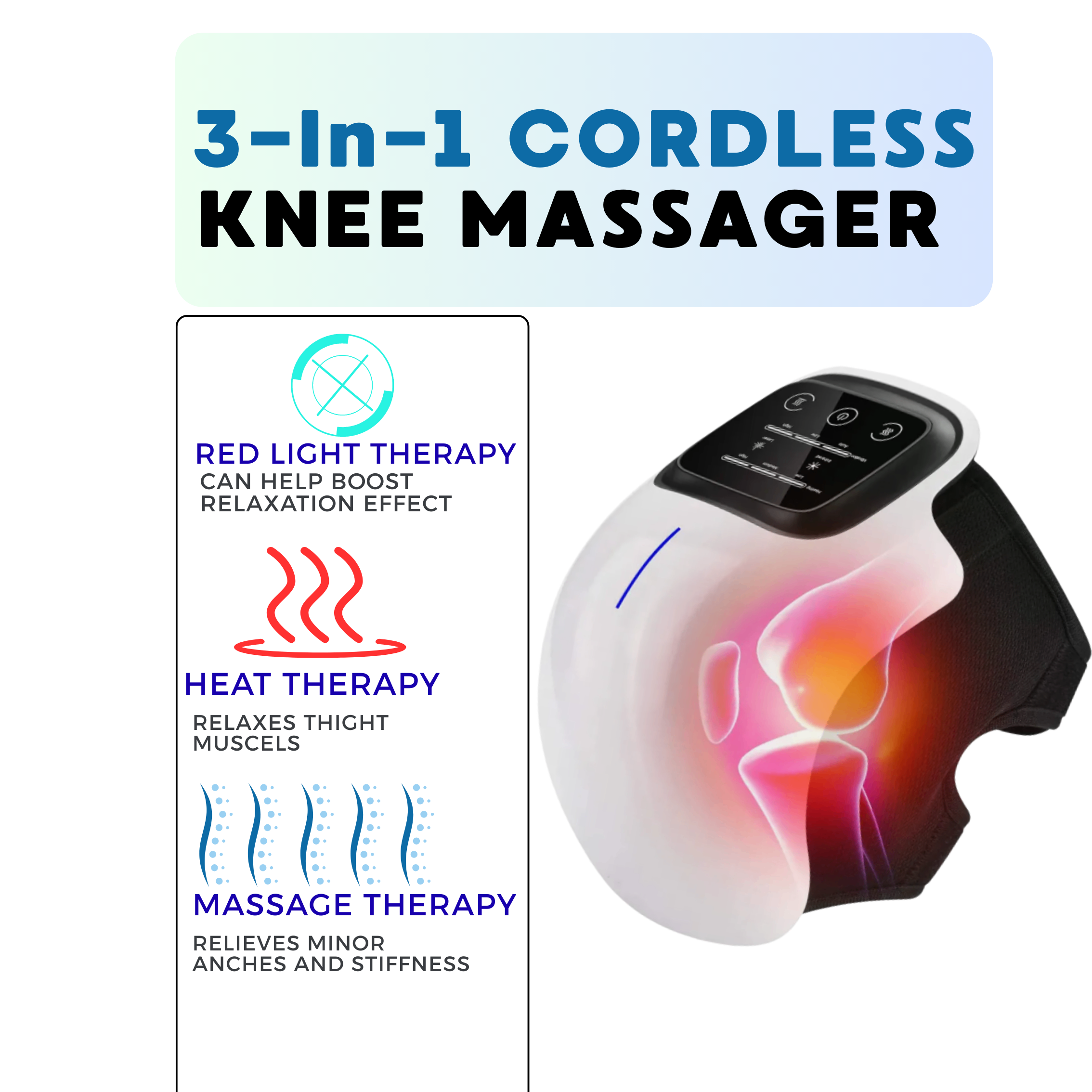 Tavia Premium Knee Massager with heat, vibration and red light therapy